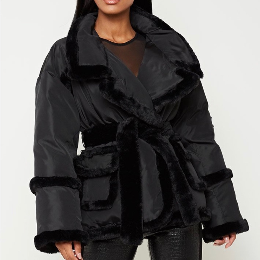 Black puffer wrap coat